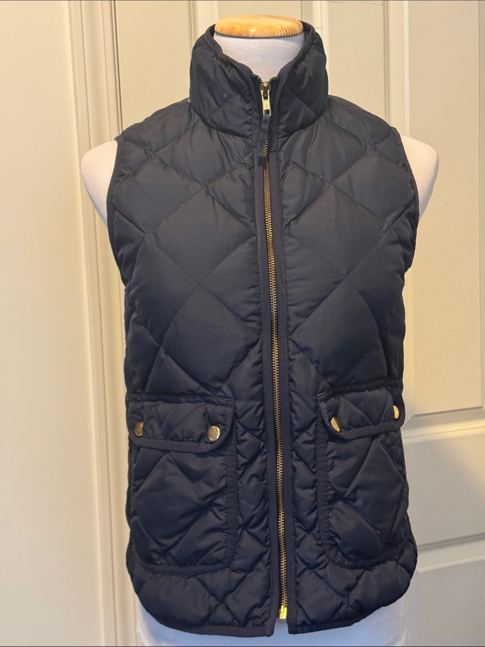 J. Crew Quilted Down Navy Zip-Front Puffer Vest
